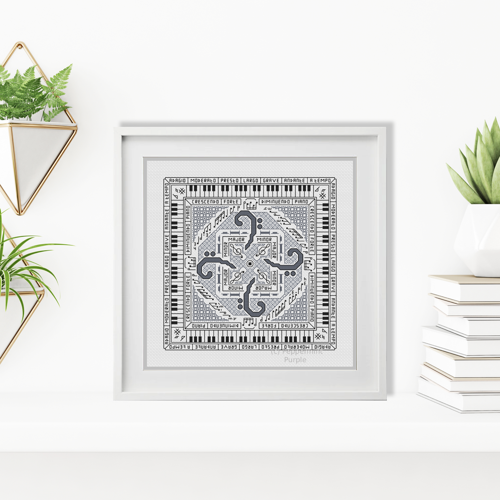 Hints of Music - Bass Clef Edition Blackwork Pattern by Peppermint Purple