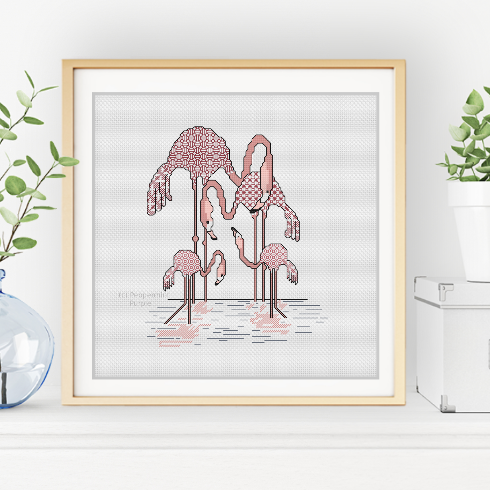 Flamingo Blackwork - Family of 4 Blackwork Pattern by Peppermint Purple