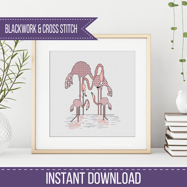 Flamingo Blackwork - Family of 4 Blackwork Pattern by Peppermint Purple