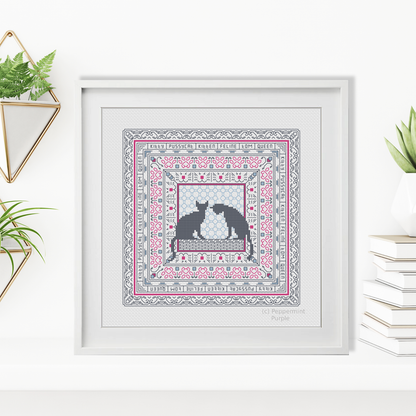 Hints of Cats Blackwork Pattern by Peppermint Purple