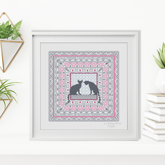 Hints of Cats Blackwork Pattern by Peppermint Purple