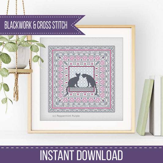 Hints of Cats Blackwork Pattern by Peppermint Purple