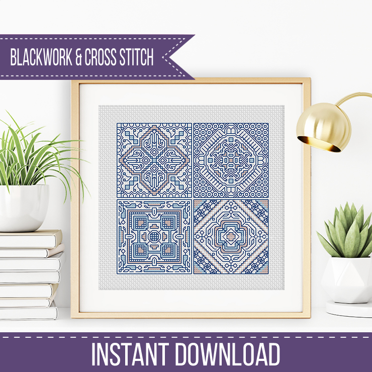 Turkish Tiles Mini Set 3 Blackwork Pattern by Peppermint Purple