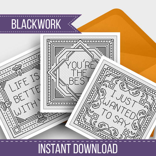 Art Deco Blackwork Card Set Blackwork Pattern by Peppermint Purple