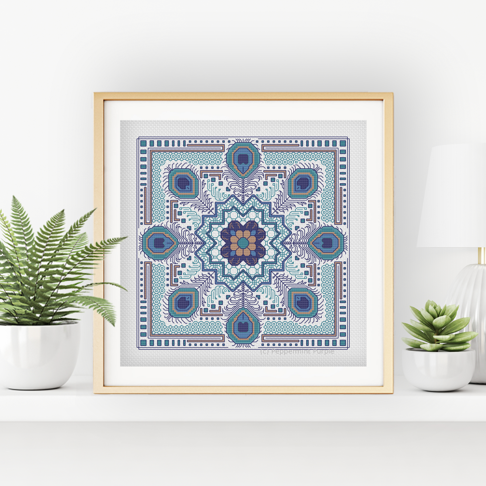 Hints of Peacock Blackwork Pattern by Peppermint Purple