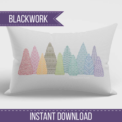 Christmas Trees Blackwork Pattern by Peppermint Purple