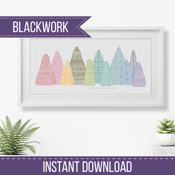 Christmas Trees Blackwork Pattern by Peppermint Purple