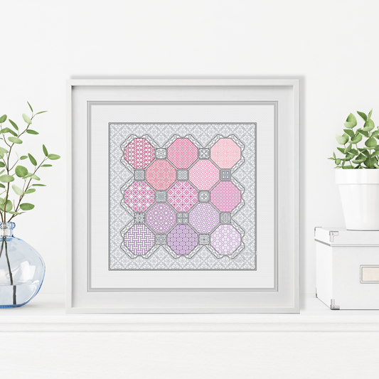 Pink and Grey Blackwork Pattern Blackwork Pattern by Peppermint Purple