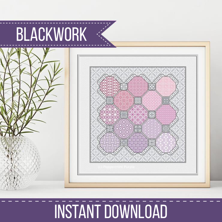 Pink and Grey Blackwork Pattern Blackwork Pattern by Peppermint Purple