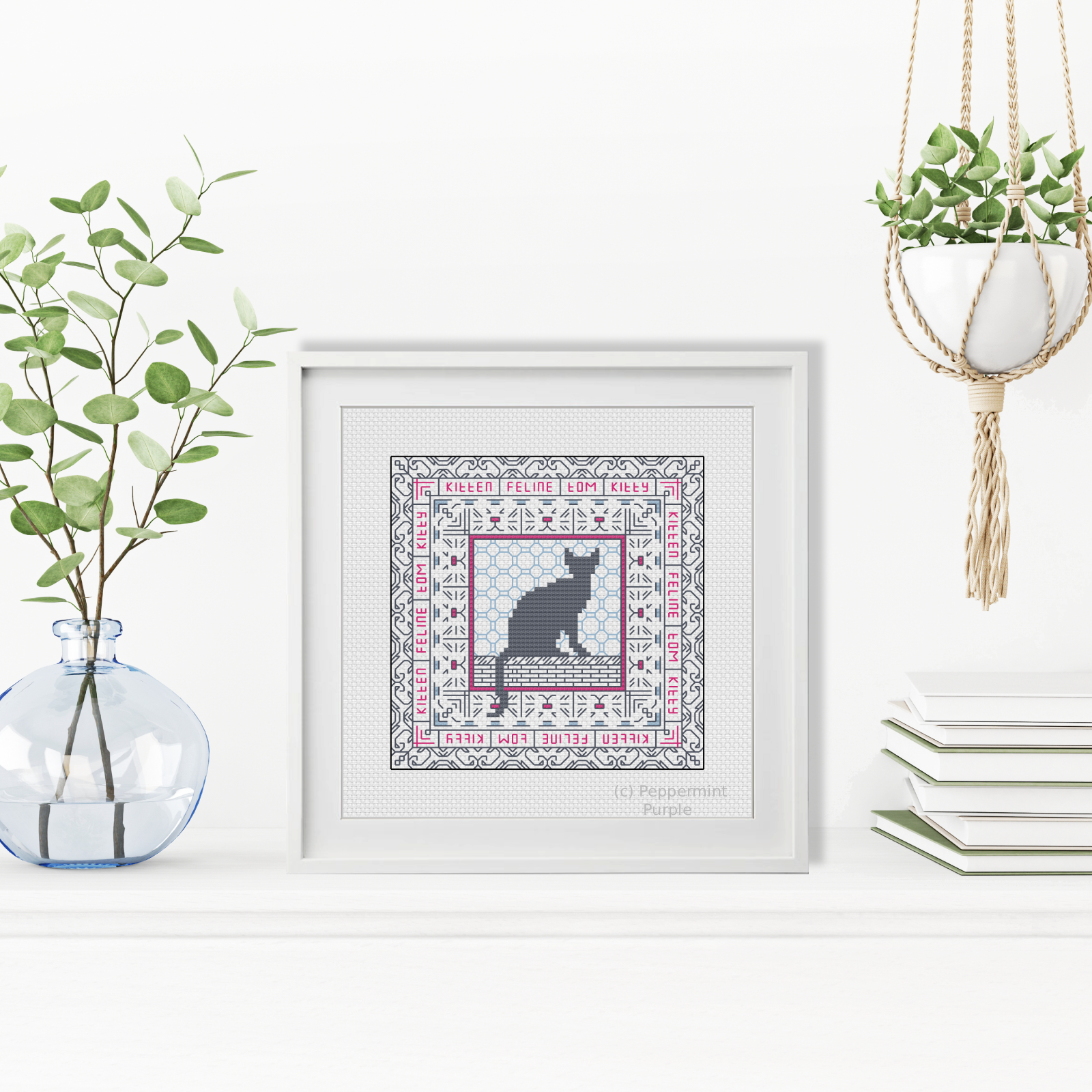 Mini Hints of Cats Blackwork Pattern by Peppermint Purple
