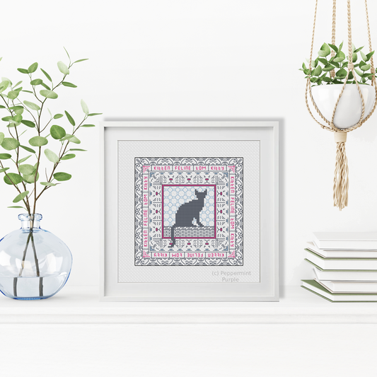 Mini Hints of Cats Blackwork Pattern by Peppermint Purple