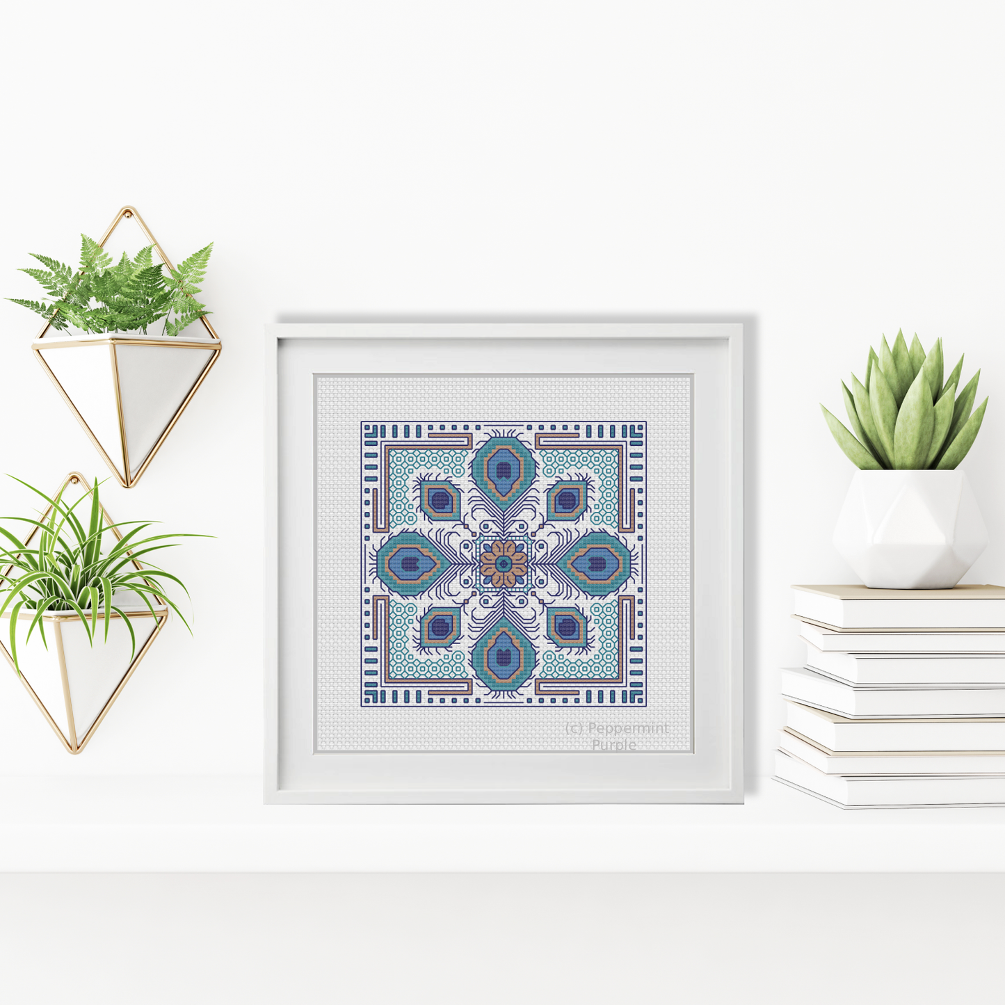 Mini Hints of Peacock Blackwork Pattern by Peppermint Purple