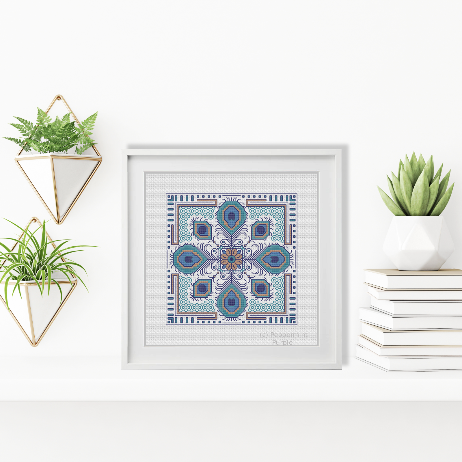 Mini Hints of Peacock Blackwork Pattern by Peppermint Purple