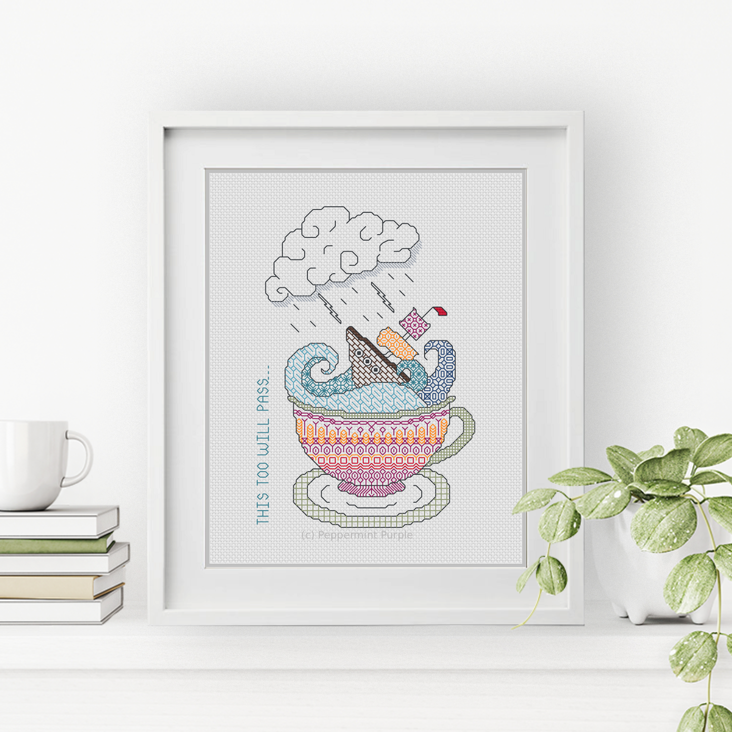 Storm in A Teacup Blackwork Pattern by Peppermint Purple