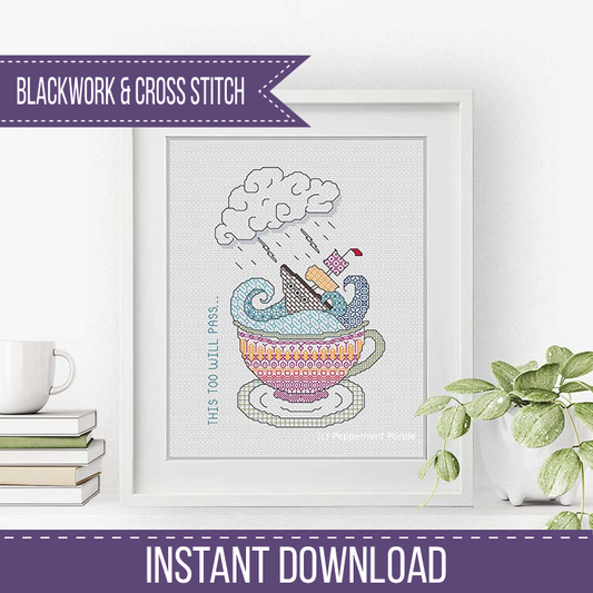 Storm in A Teacup Blackwork Pattern by Peppermint Purple