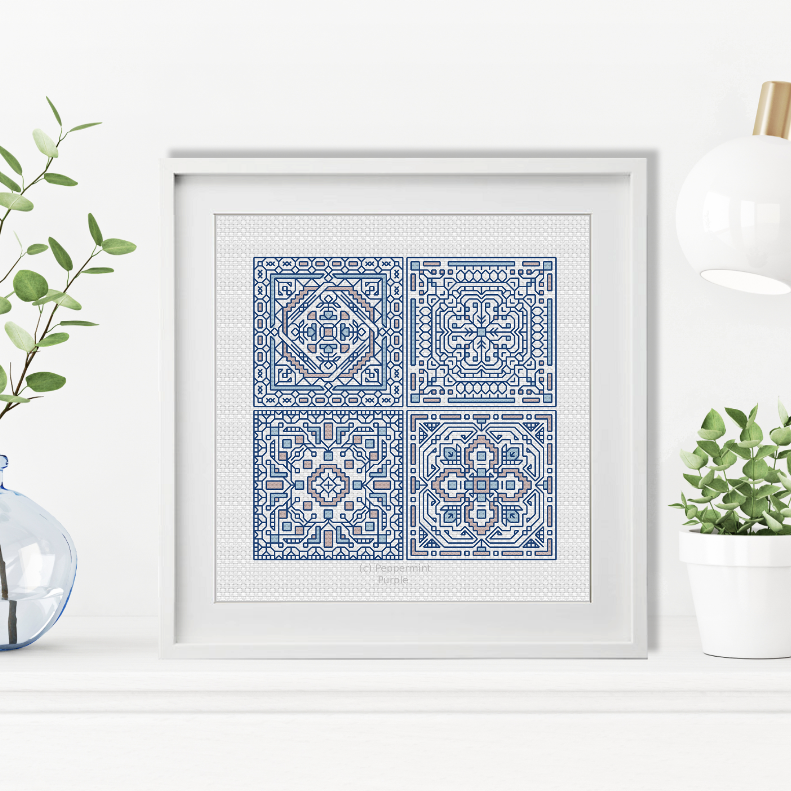 Turkish Tiles Mini Set 4 Blackwork Pattern by Peppermint Purple