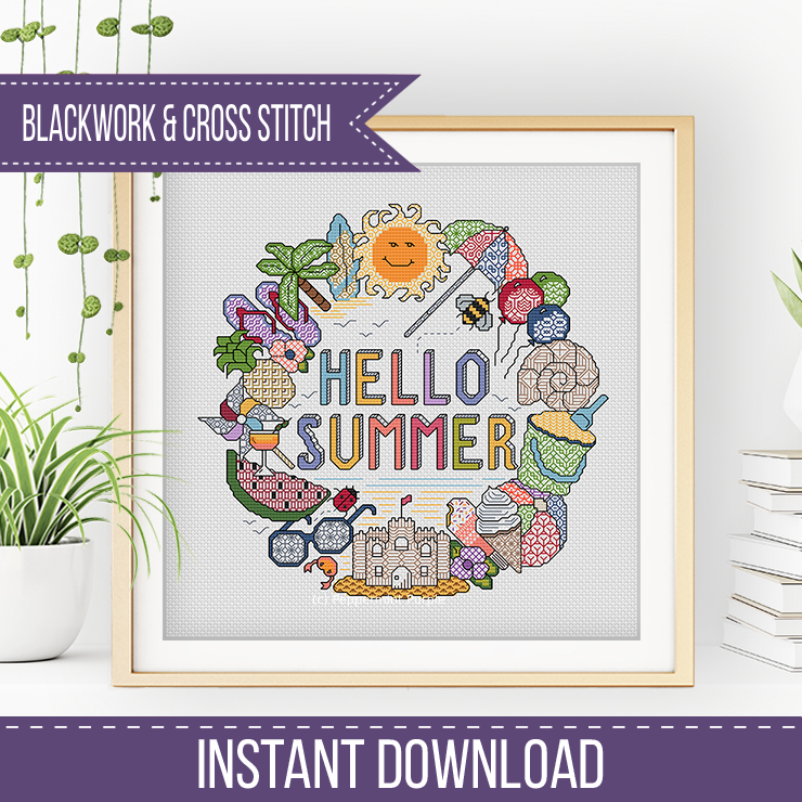 Hello Summer Blackwork Pattern by Peppermint Purple