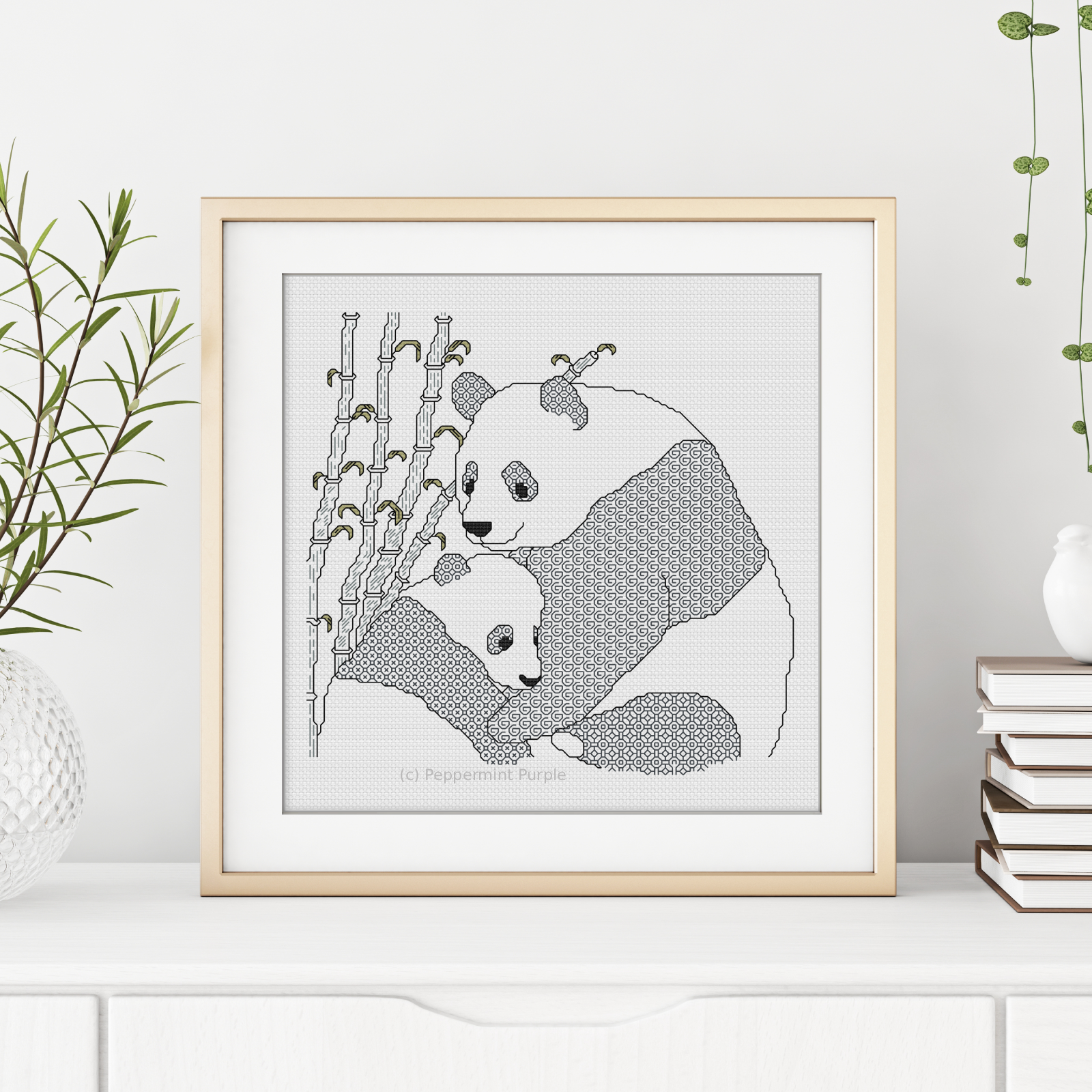 Panda Love Blackwork Pattern by Peppermint Purple