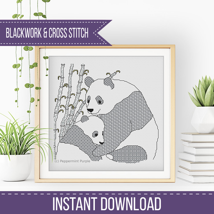 Panda Love Blackwork Pattern by Peppermint Purple