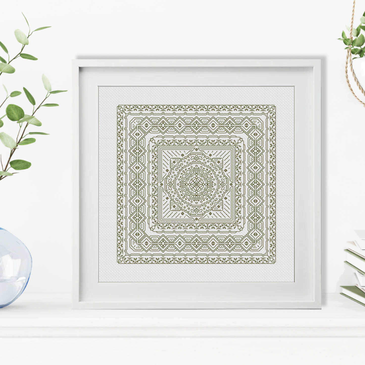 Study In Khaki Green Blackwork