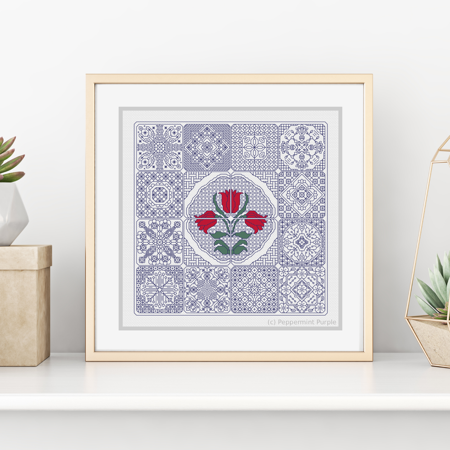 Dutch Tiles - Tulip Blackwork Pattern by Peppermint Purple