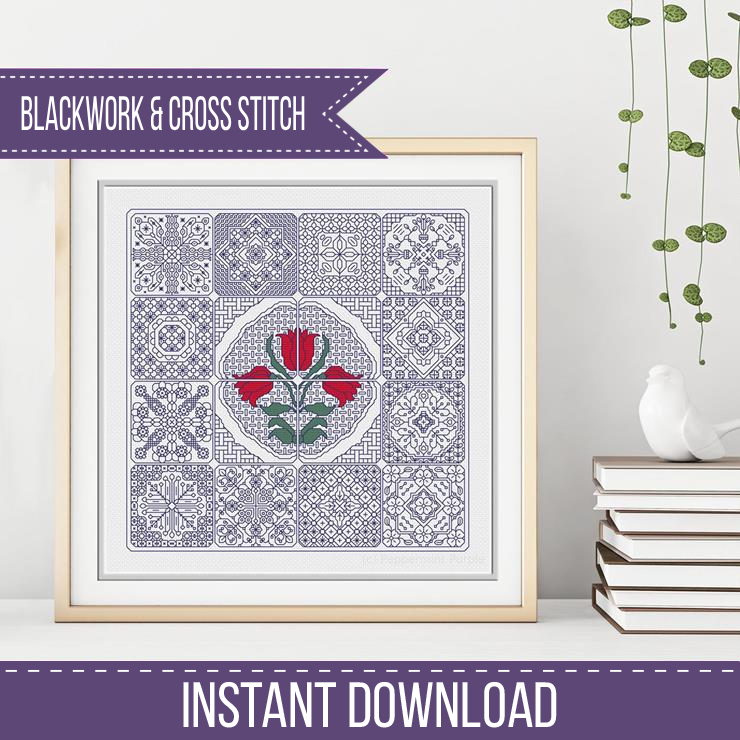 Dutch Tiles - Tulip Blackwork Pattern by Peppermint Purple