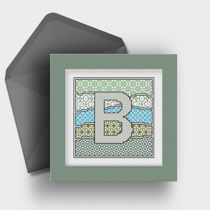 Wave Initials Blackwork Pattern by Peppermint Purple