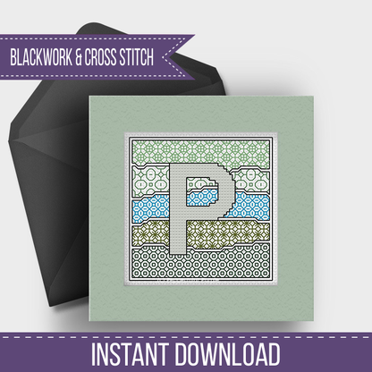 Wave Initials Blackwork Pattern by Peppermint Purple