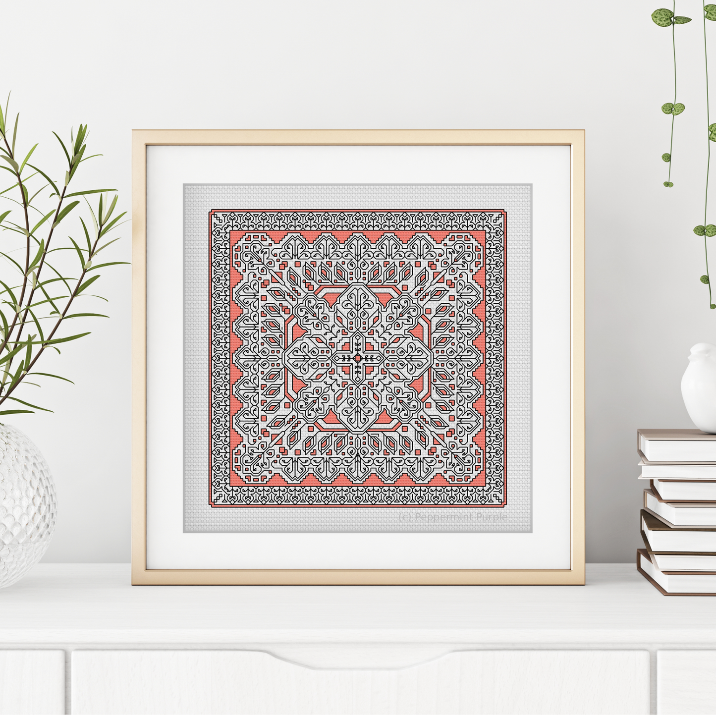 Hints of Coral Blackwork Pattern by Peppermint Purple