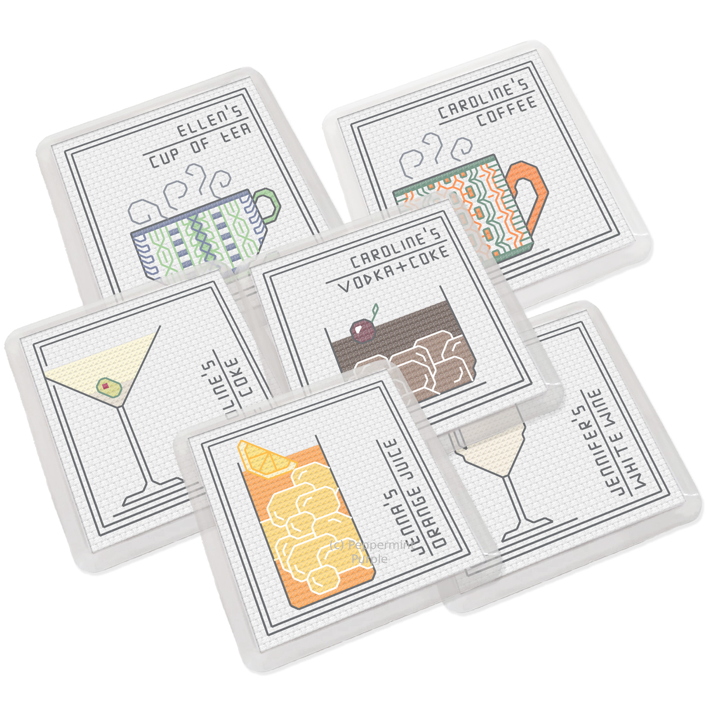 Personalised Drinks Coasters Blackwork Pattern by Peppermint Purple