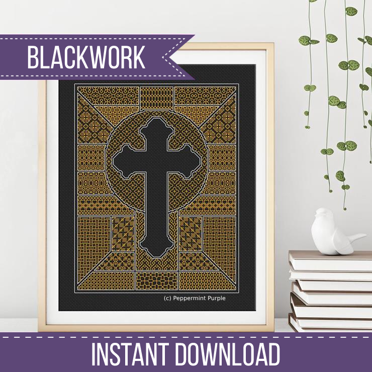 Blackwork Cross Blackwork Pattern by Peppermint Purple