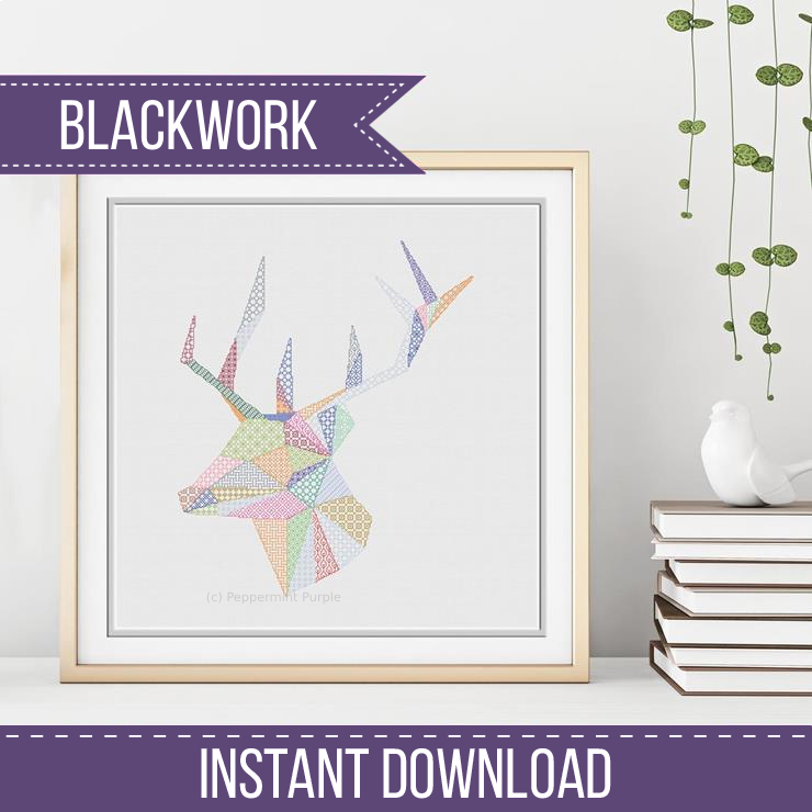 Blackwork Deer Pattern Blackwork Pattern by Peppermint Purple