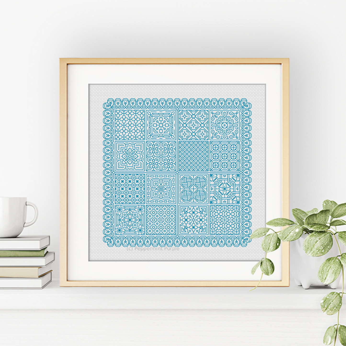 Relax in Turquoise Blackwork Blackwork Pattern by Peppermint Purple