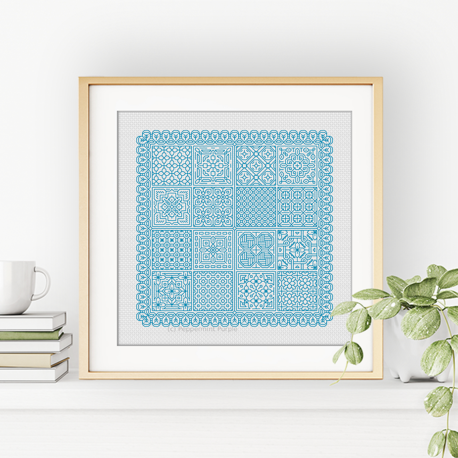 Relax in Turquoise Blackwork Blackwork Pattern by Peppermint Purple