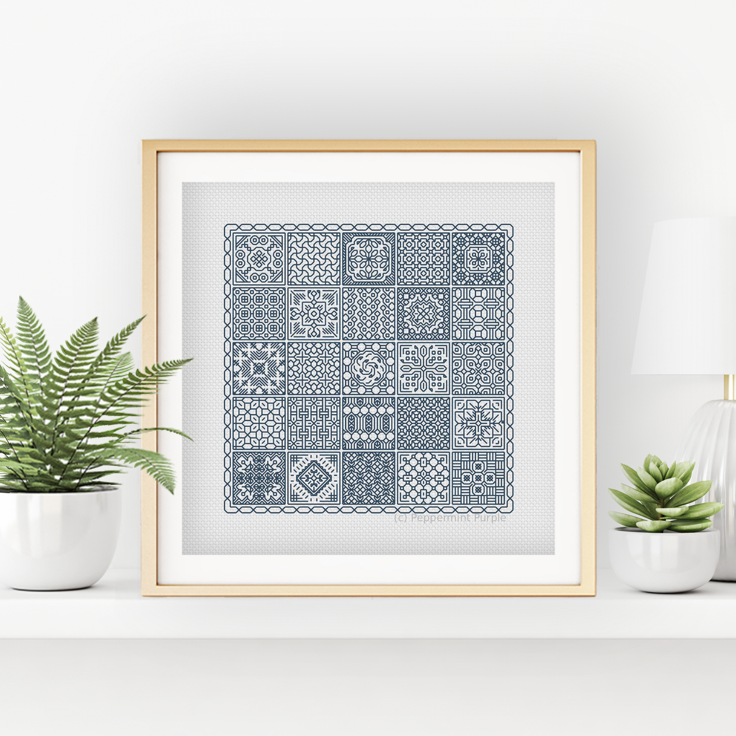 Relax in Antique Blue Blackwork Blackwork Pattern by Peppermint Purple