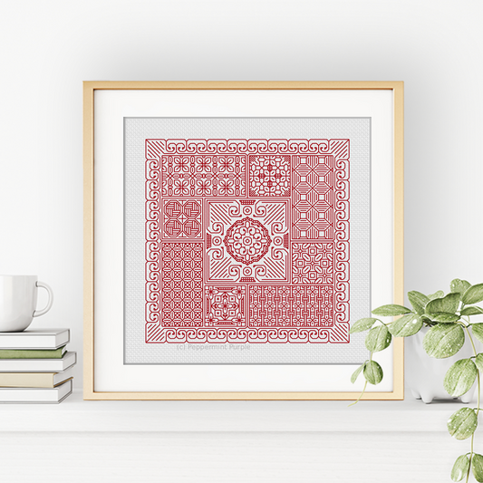 Relax in Coral Red Blackwork Blackwork Pattern by Peppermint Purple