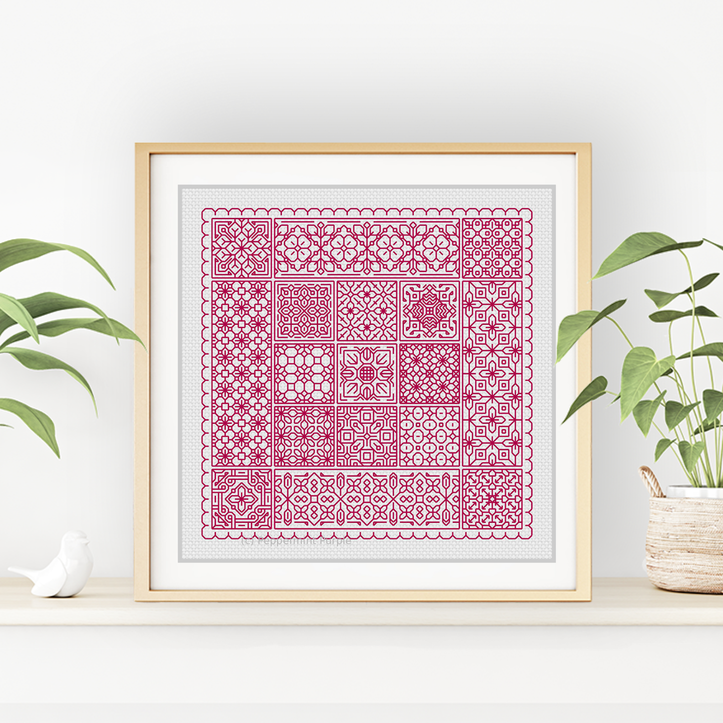 Relax in Cranberry Blackwork Blackwork Pattern by Peppermint Purple