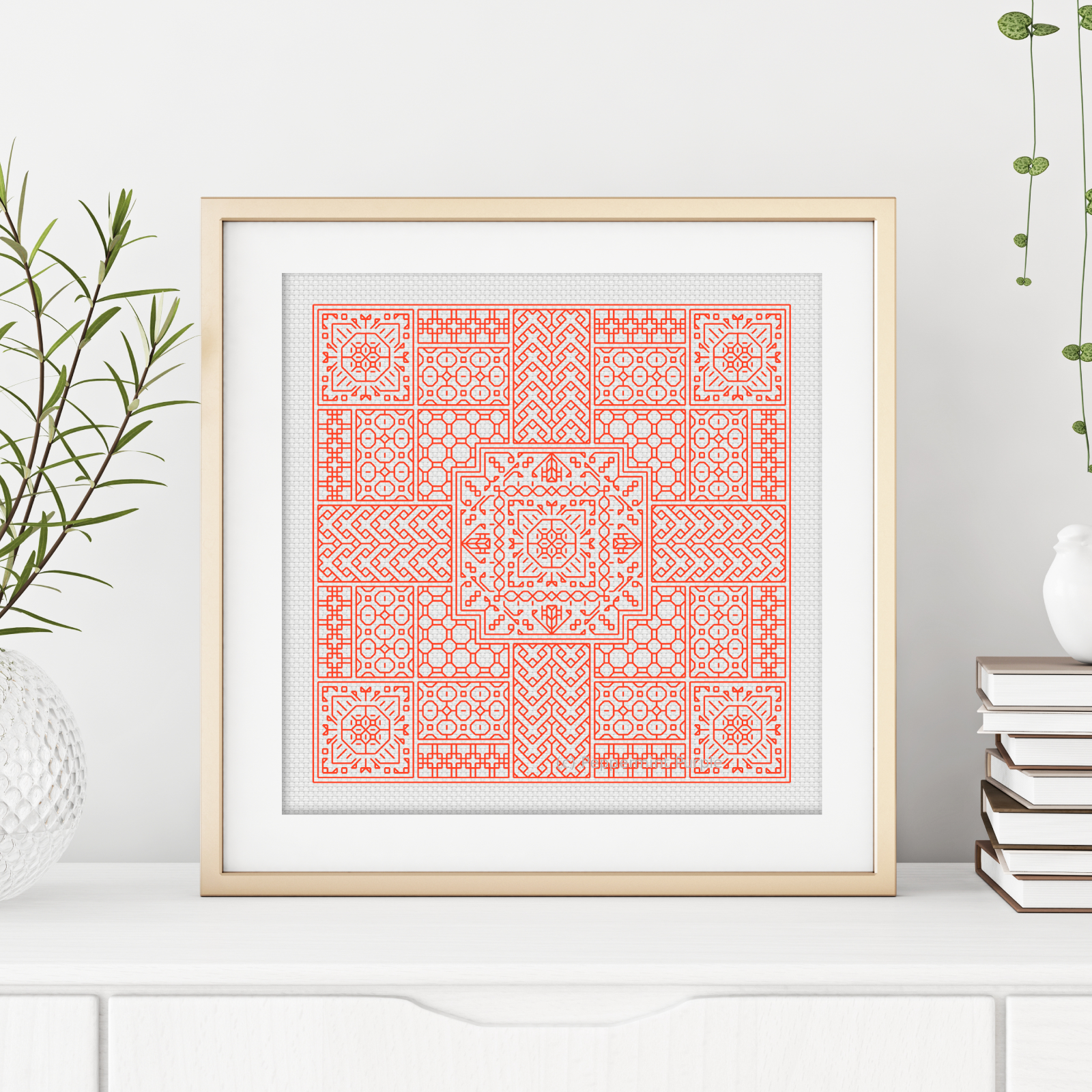 Relax in Burnt Orange Blackwork Blackwork Pattern by Peppermint Purple