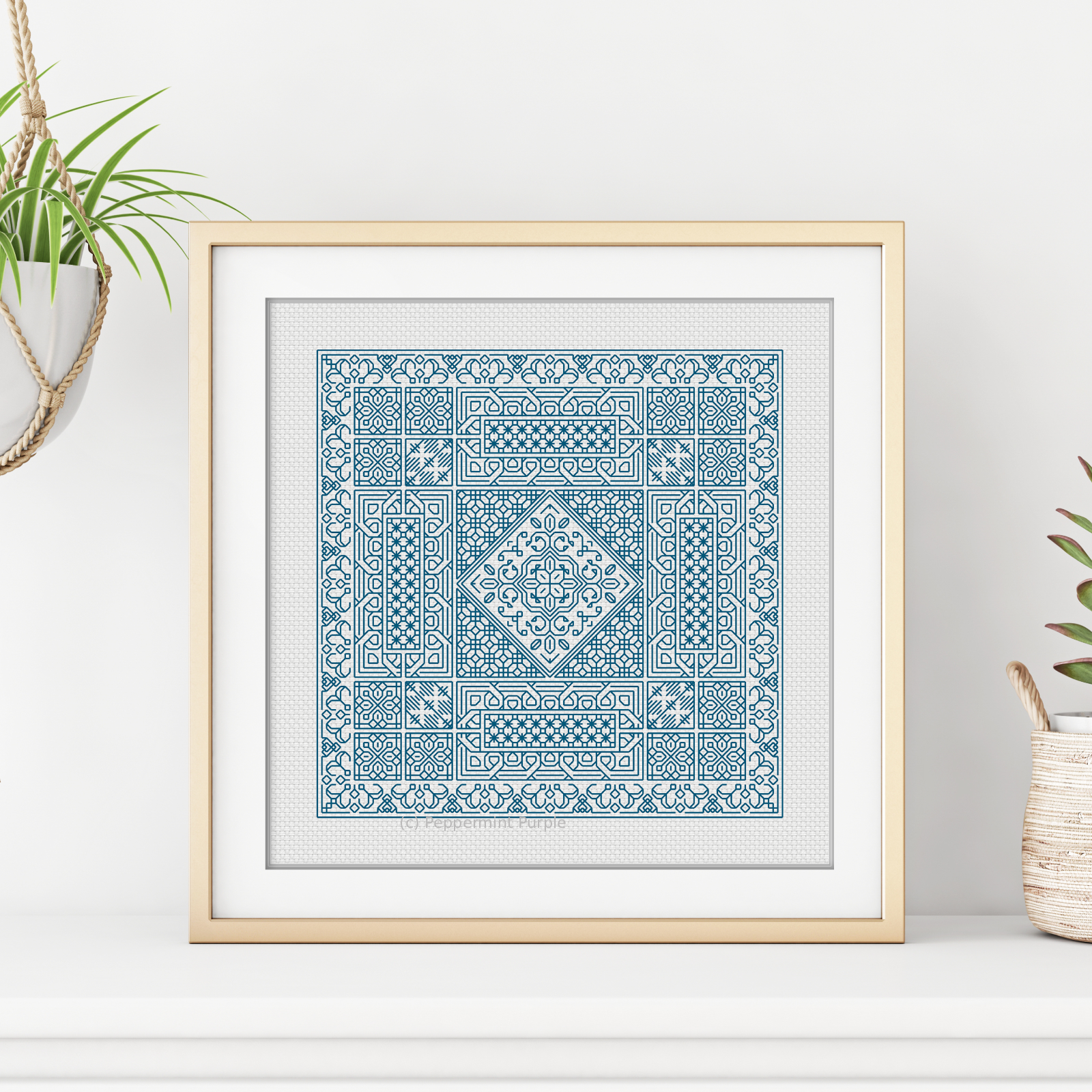 Relax in Dark Peacock Blackwork Blackwork Pattern by Peppermint Purple