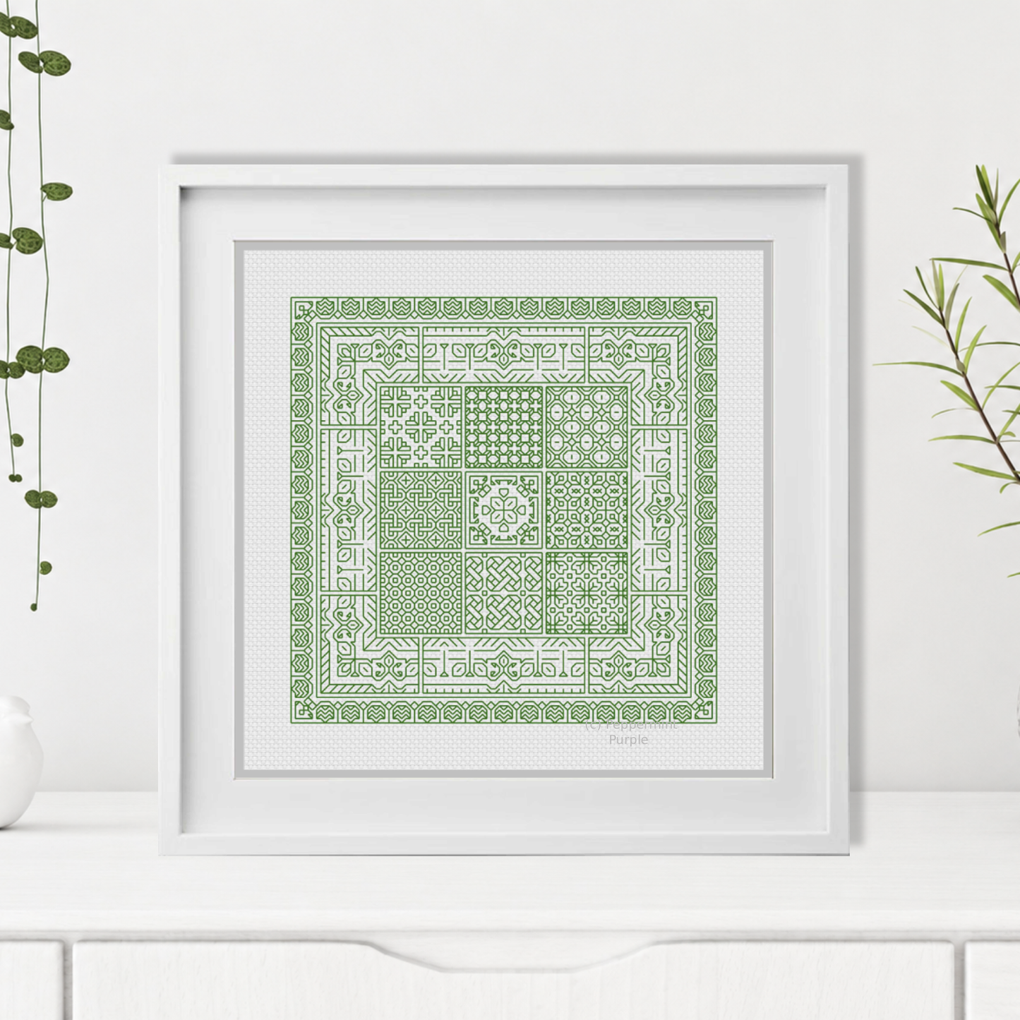 Relax in Parrot Green Blackwork Blackwork Pattern by Peppermint Purple