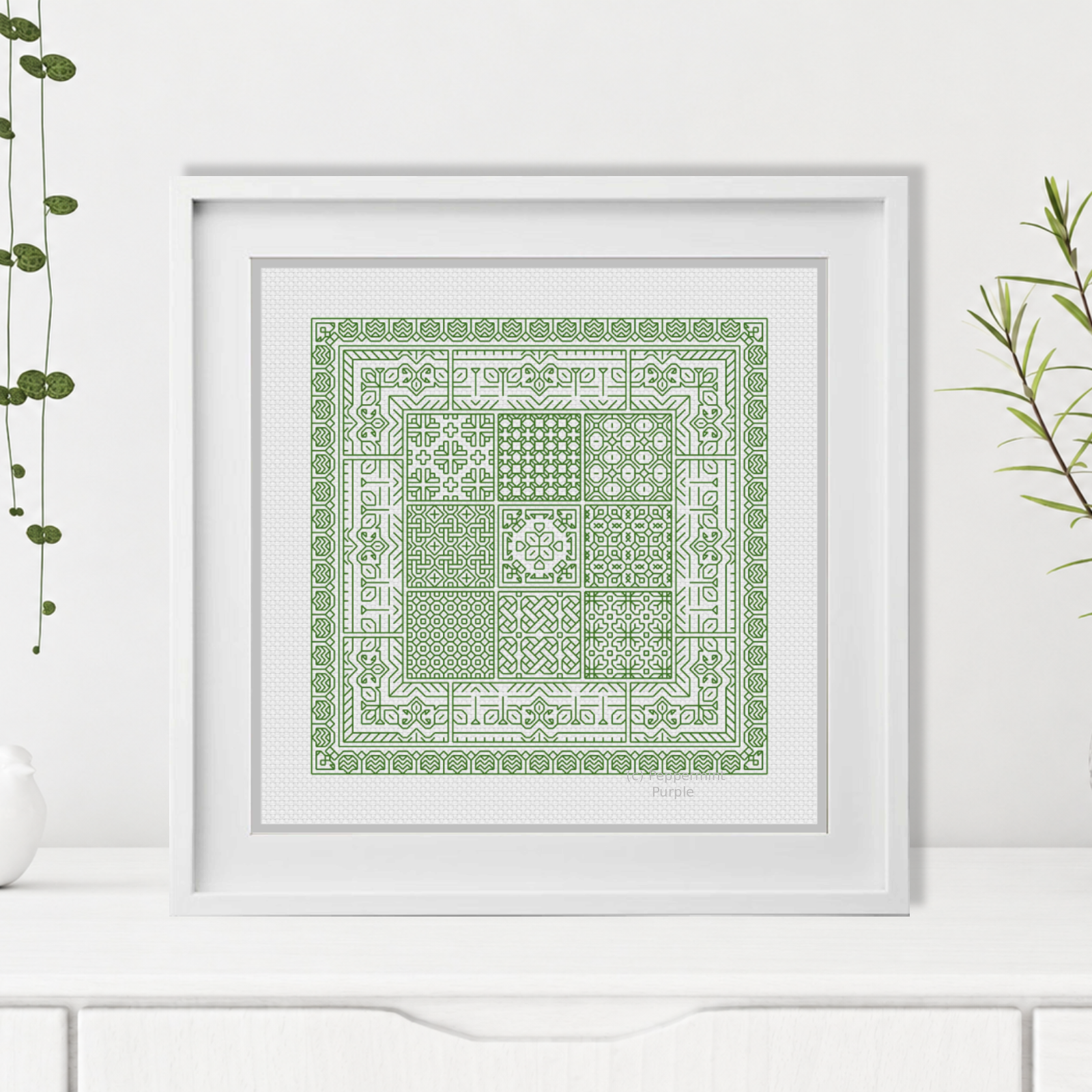 Relax in Parrot Green Blackwork Blackwork Pattern by Peppermint Purple