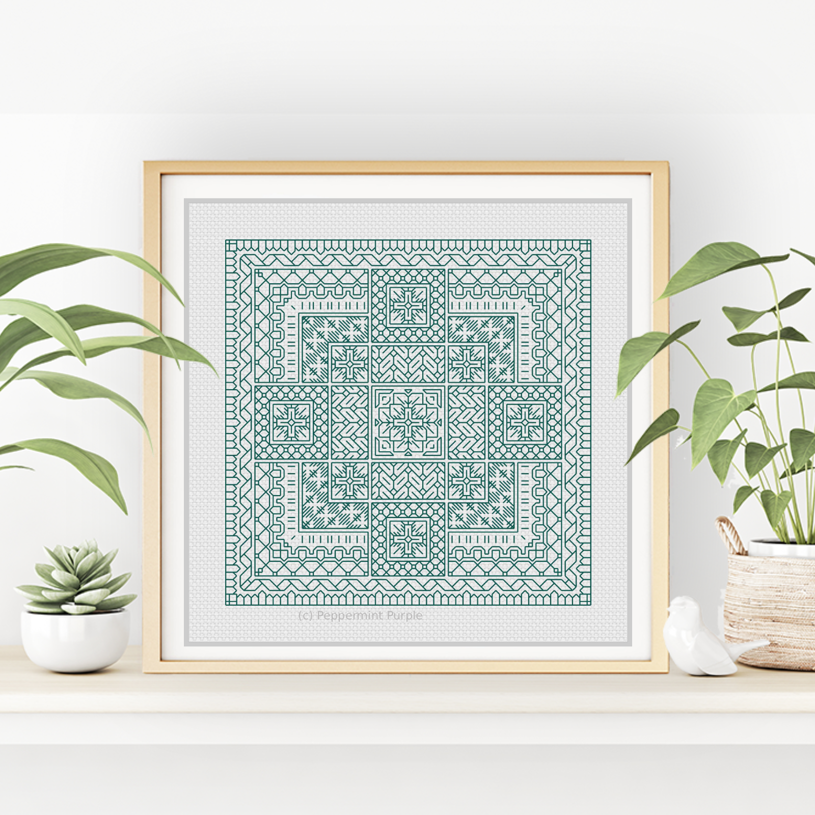 Relax in Aquamarine Blackwork Blackwork Pattern by Peppermint Purple