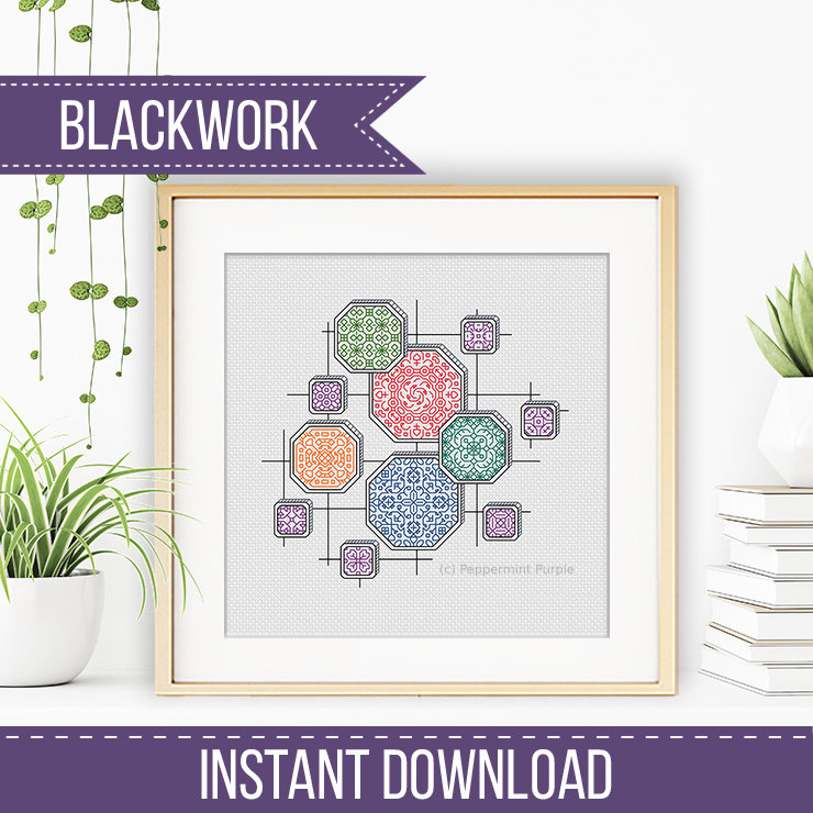 Abstract Octagons Blackwork Blackwork Pattern by Peppermint Purple