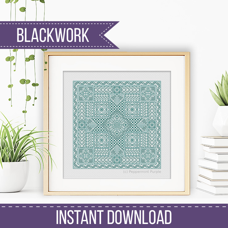 Relax in Teal Blackwork Blackwork Pattern by Peppermint Purple