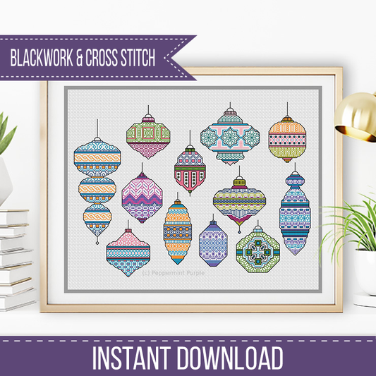 Baubles Galore - 2022 Blackwork Pattern by Peppermint Purple