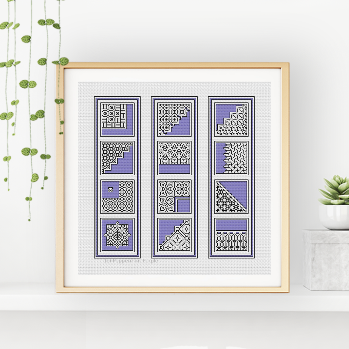 Blue Violet Bookmarks Blackwork Pattern by Peppermint Purple
