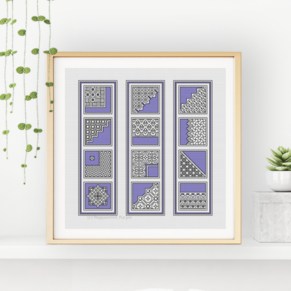 Blue Violet Bookmarks Blackwork Pattern by Peppermint Purple