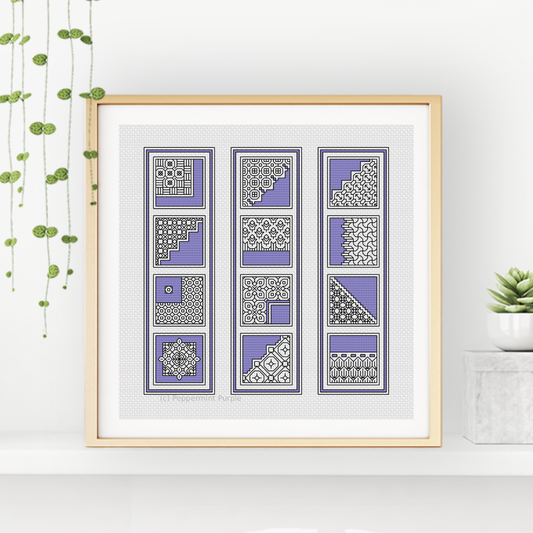 Blue Violet Bookmarks Blackwork Pattern by Peppermint Purple