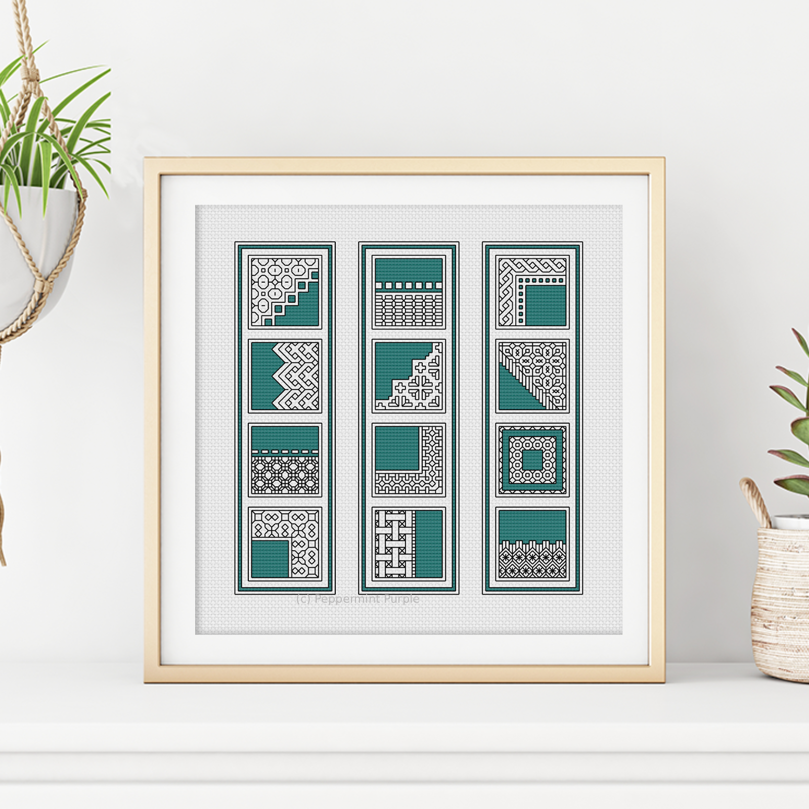 Teal Bookmarks Blackwork Pattern by Peppermint Purple