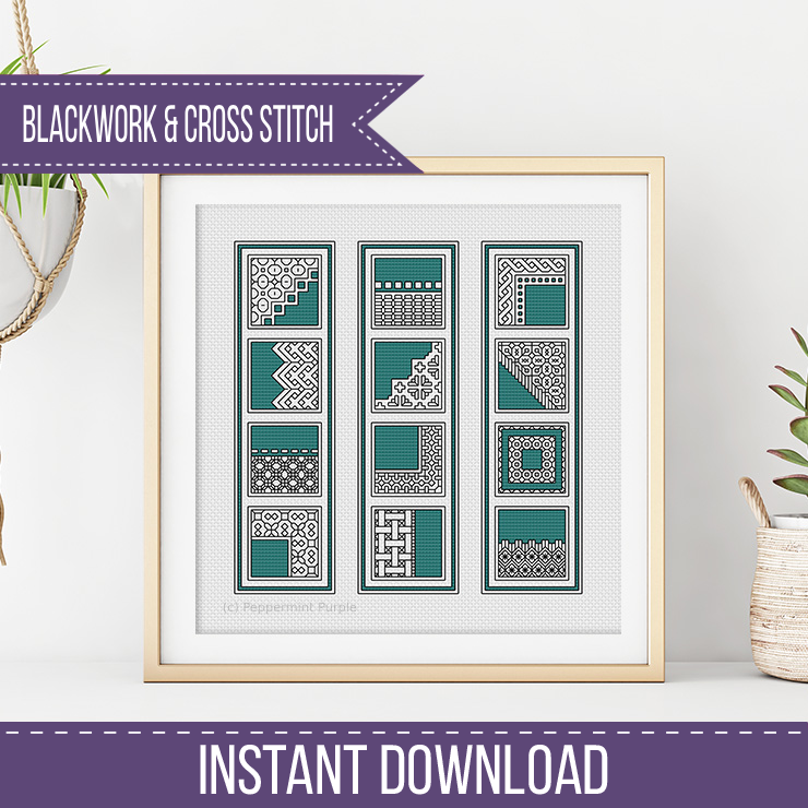 Teal Bookmarks Blackwork Pattern by Peppermint Purple